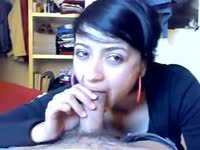 Latina cutie in big hoop earrings as she shows off her cock sucking skills in this amateur flick